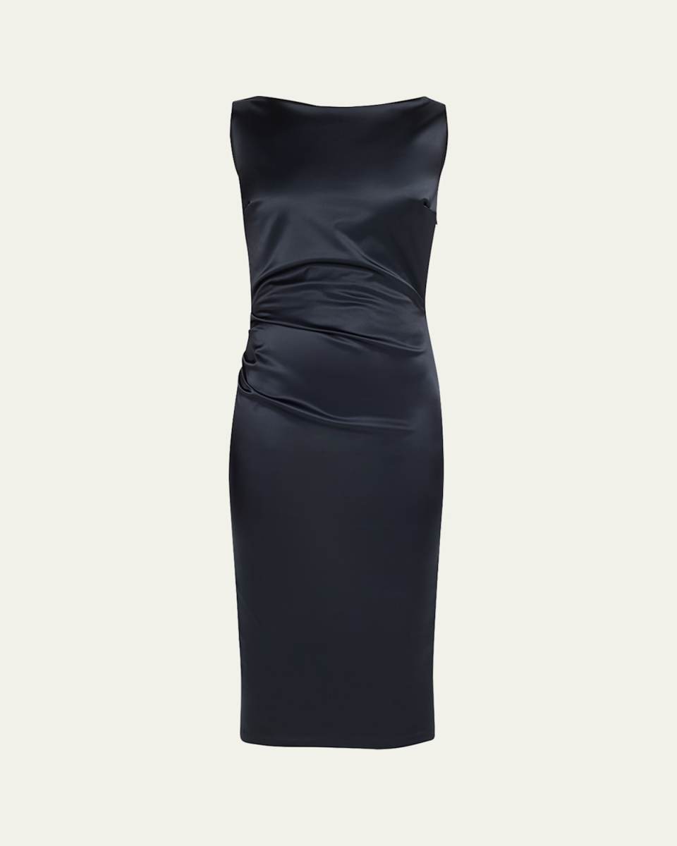 Cowl Satin Midi Sheath Dress